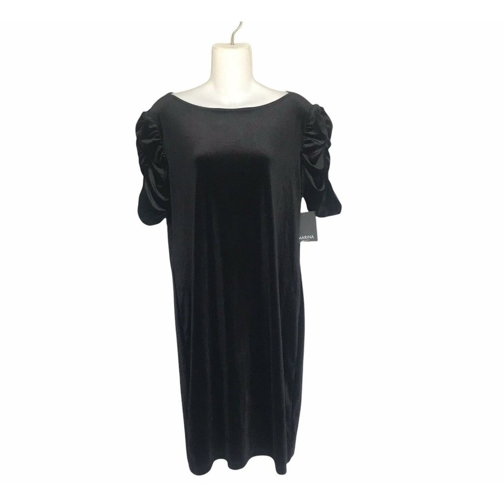 Marina Black dress puff sleeve
